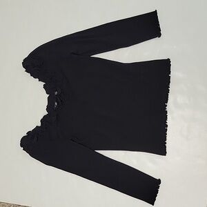 Lillian Rubin long sleeve black shirt women's size small, ruffles at collar